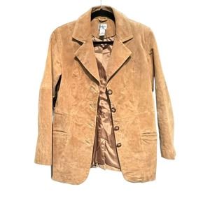 CHICO's Leather Duster Coat Tan Suede Jacket Pockets Women's Small Chicos Size 0